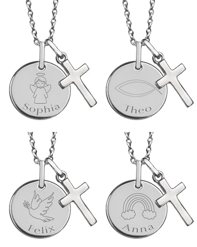 Taufkette mit Kreuz | Personalisierte Kette für Mädchen Jungen Baby Kinder mit Gravur Namen | Geschenk zur Taufe und Kommunion Taufgeschenk Patenkind | Kinderkette Namenskette (Silber 925).