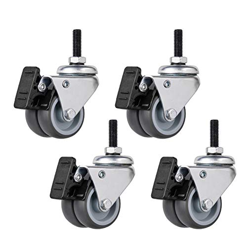 4 Möbel Rollen Gewinderollen M6 2 Zoll 50 mm Doppelrad Hochleistungsrollen 200 kg Leise TPR Gummi Lenkrollen mit Bremse Stahlhalterung Für Krippe Babybett Bürostuhl Tabelle Wagen Industrietransport