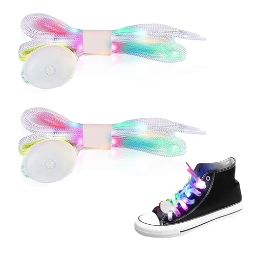 Yootiko Led Leuchtende Schnürsenkel mit Licht 120cm,3 Modi 7 Color Blinkenderfür,Bunte Regenbogen Leucht Glitzer Shoelaces,Blinkende Neon Accessoires für Party, Tanzen, Radfahren, Wandern,Rollerblade