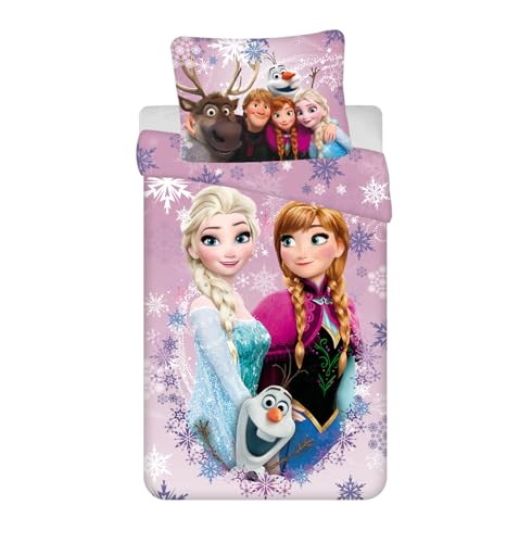 Disney Frozen Kinder Bettwäsche Eiskönigin Anne ELSA Kopfkissen Bettdecke 135/140 x200 cm lila