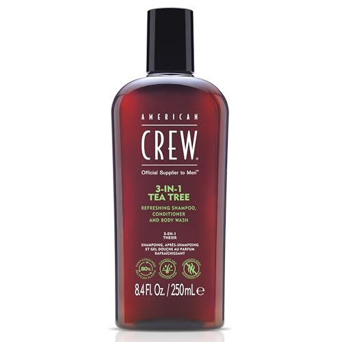 AMERICAN CREW – 3-in-1 Tea Tree Shampoo, Conditioner & Body Wash, 250ml, Pflegeshampoo und Duschgel für Männer, Produkt für die tägliche Reinigung von Körper und Haar