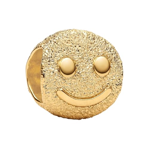 PANDORA Moments Strukturiertes Glückliches Gesicht Mini-Charm mit 14k vergoldete Metalllegierung, Kompatibel Moments, 764526C00
