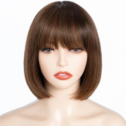 FASHION IDOL Bob Echthaar-Perücke mit Pony für schwarze Frauen kurzes glattes Haar 20CM natürliches schwarzes klebstofffreies maschinell hergestelltes kurzes Bob Perücken