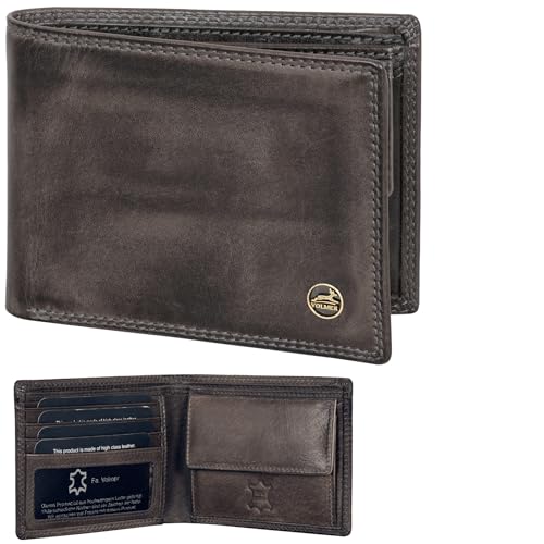 Fa.Volmer ® Leder Geldbörse Herren mit RFID-Schutz - extra-stabile Doppelnaht (4+2 Card - Baslat Grey)