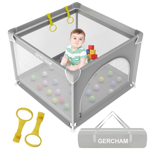 GERCHAM Laufstall Baby 90x90cm Laufgitter Baby Faltbar mit Sicherheitstür für Apartment,Kleines Laufstall mit Atmungsaktivem Netz und Rutschfeste Basis Playpen