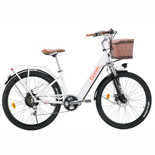 cysum Cityrun E-Bike für Damen, 26 Zoll Elektrofahrrad, City E-Bike für Erwachsene, Motor 250 W, 25 km/h, Lithium-Akku 36 V, 360 WH, Reichweite 80 km