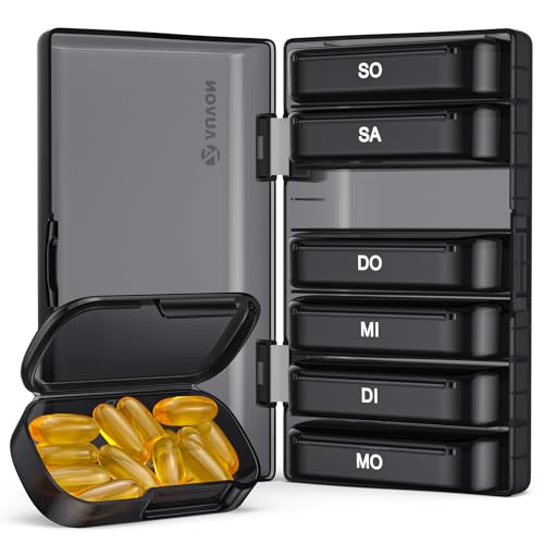 AUVON Tablettenbox 7 Tage, Pillendose 7 Tage mit Großen Separaten Fächern, Leicht zu Öffnende Tragbare Medikamentenbox für Vitamine, Fischöl, Medikamente, Nahrungsergänzungsmittel usw.
