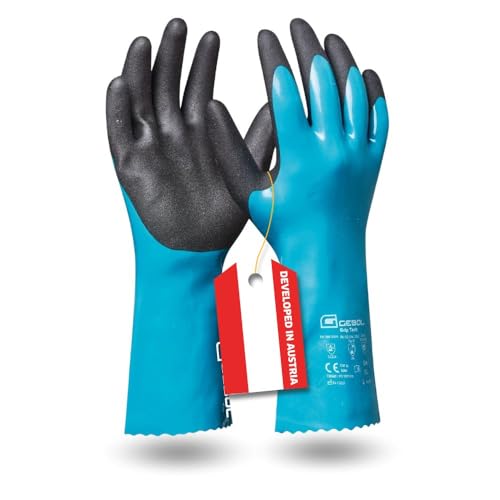 Gebol Grip Tech (1 Paar) - Nitril-PVC-Mischung, Chemikalienbeständige Nitrilhandschuhe, Putzhandschuhe für Industrie & Werkstatt, Nylon-Futter, für Herren, XL (Gr. 10)