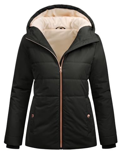 RITOSTA Winterjacke Damen Kurz Steppjacke Winter Parka Damen-Jacken Gefüttert Steppmantel Puffer Mantel Übergangsjacke Warm Hooded Jacket Wintermantel mit Taschen(Schwarz,M)