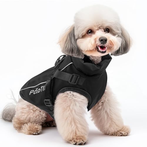 PcEoTllar Wasserdichter Hundemantel für kleine Hunde, warme reflektierende Jacke mit Geschirr für den Winter, Ski-Kostüm, Baumwolle, Hundepullover