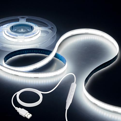 Aclorol 1M Kaltweiß COB LED Streifen Flexible 5V USB TV LED Hintergrundbeleuchtung Ultrahell Dimmbar LED Strip 320 LEDs/M CRI src=