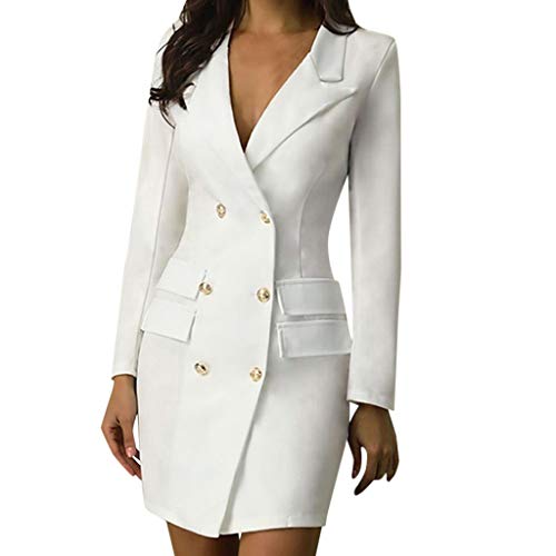 Duohropke Blazer Kleid Damen Elegant Langarm Business Jacken V-Ausschnitt Zweireihig Hemdkleid Geschäft Büro Blazerkleid Knopf Anzug Sexy Etuikleid Mini Blusenkleid Herbst Übergangs Mantelkleid