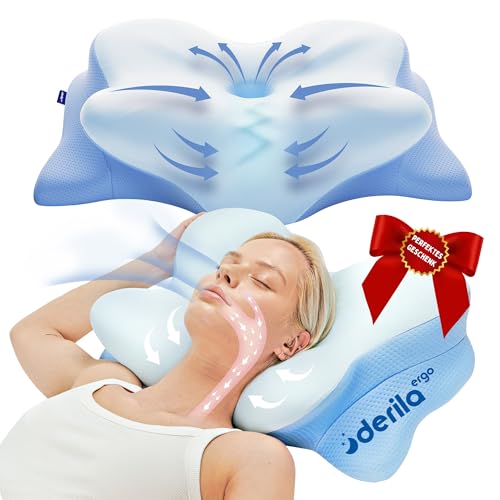 Derila Ergo Nackenkissen Kopfkissen, Memory Foam Kissen. Nackenstützkissen, Ergonomisches Kopfkissen. Pillow Kissen für Seiten, Rücken & Bauchschläfer (1er Pack)