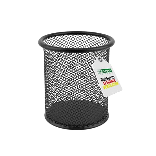 D.RECT Stifteköcher Metall Ø91 mm – Runder Stiftehalter aus Drahtmetall Mesh – Schreibtisch Organizer Becher für Kugelschreiber, Bleistifte & Bürobedarf, Schwarz