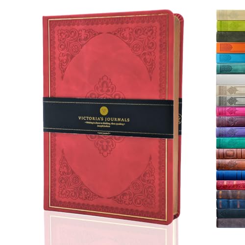 Victoria's Journals Tagebuch, Kunstleder, Vintage, Journal, Notizbuch, Hardcover, liniertes, altmodisches Reisetagebuch, 14,5 x 20,5 cm, Rot
