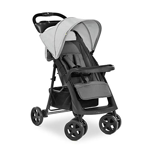 hauck Shopper Neo II, Grey - Kinderbuggy mit Liegeposition ab Geburt bis 22 kg, 2x Tablett mit Getränkehalter, Einhändig Klein Zusammenklappbar, Tasche im Verdeck, XL Korb