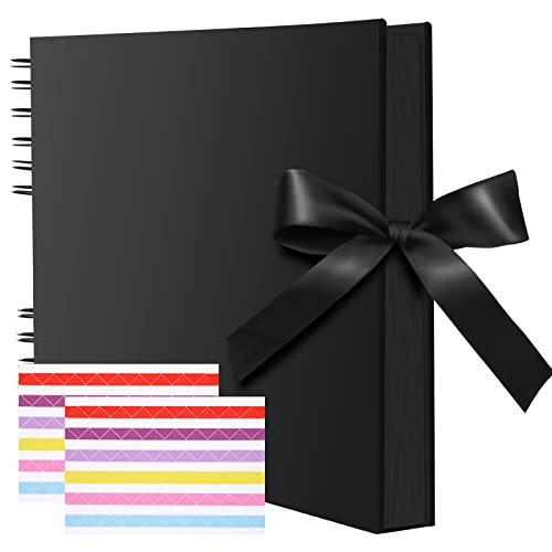 FUNVCE Fotoalbum 80 Schwarze Seiten Scrapbook Fotoalbum zum Selbstgestalten 40Blatt 30.48 x21cm Fotobuch zum Einkleben DIY Spiralalbum Vintage für Baby Valentinstag Geburtstag Geschenk