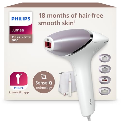 Philips Lumea IPL Series 8000 – IPL-Gerät zur Haarentfernung, Alternative zur Laser-Haarentfernung, inkl. Trimmer und 4 Aufsätzen für Körper, Gesicht, Bikinizone & Achseln (BRI949/00)