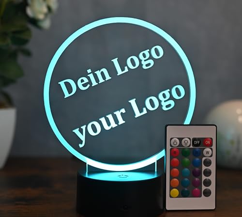 Optechvisual Personalisierte Silhouetten LED Lampe mit eigenem Logo – Individuelle Tischlampe mit Gravur – Firmengeschenk oder personalisierte Deko mit Wunschlicht & LED Farbwechsel