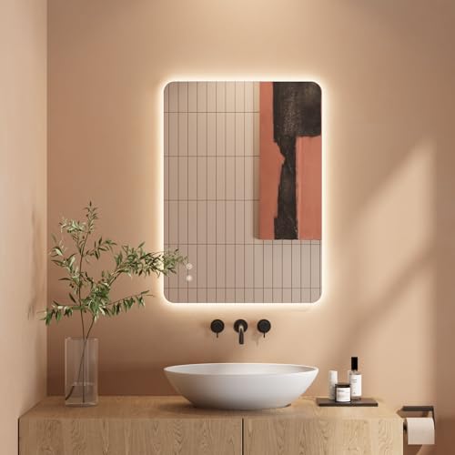Dripex Badezimmerspiegel Led Badspiegel, Rechteckig, Touch-Schalter, Dimmbar, 3 Lichtfarbe Einstellbare Spiegel Bad mit Beleuchtung, Vertikal, Horizontal Montage Wandspiegel, Beschlagfrei 50x70 cm