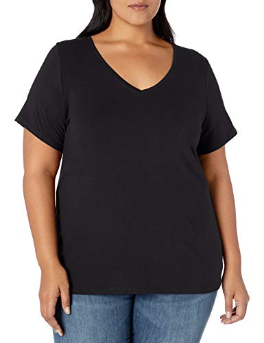 Amazon Essentials Damen Kurzärmeliges T-Shirt mit V-Ausschnitt (erhältlich in Übergröße), Schwarz, 4XL Große Größen