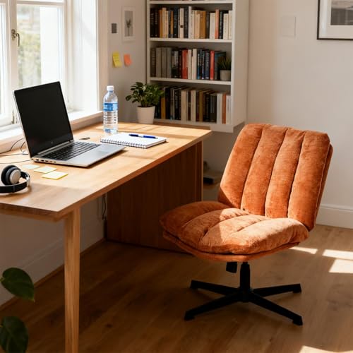 MEUBLE Cosy Bürostuhl Ergonomisch Schreibtischstuhl mit höhenverstellbar Wippfunktion 360° Drehbar für Büro, aus Stoff, ohne Rollen, Rot