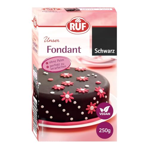 RUF Fondant schwarz, zum Formen von Figuren, Blumen und Buchstaben geeignet, Modellierfondant, Rollfondant, ohne Palmöl, glutenfrei und vegan, 250g (1er Pack)