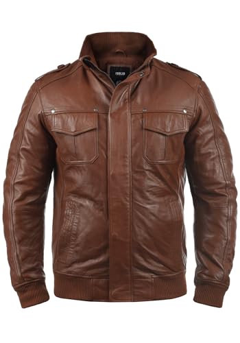 !Solid SDCamash Herren Lederjacke Bikerjacke Echtleder Jacke mit Stehkragen Eingrifftaschen Rippbündchen 100% Schafsleder Regular fit, Größe:M, Farbe:Golden Bro (5063)