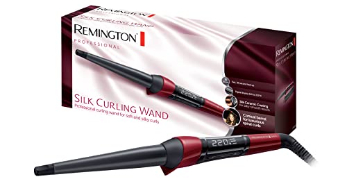 Remington Lockenstab [kegelförmig 13-25mm] Silk Digital (hochwertige Keramikbeschichtung mit Seidenproteinen) -LCD-Display 120-220°C, natürliche Locken, Spirallocken & Beach Waves, CI96W1