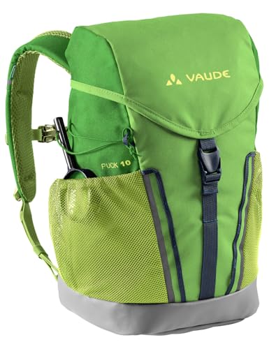 VAUDE Kinderrucksack Jungen & Mädchen Puck 10 Liter in grün, komfortabler Wanderrucksack Kinder, Wetterfester Schulrucksack mit Regenhülle & Lupe, viel Stauraum, Apple