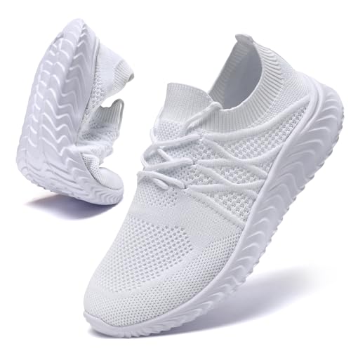 UNQWQZ Schuhe Herren Atmungsaktiv Turnschuhe Hallenschuhe Leicht Laufschuhe Sportschuhe Freizeit Running Tennis Sneakers Weiß 44