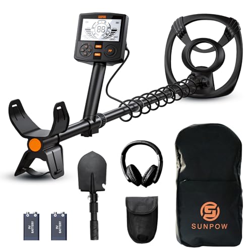 SUNPOW Metalldetektor 2025 Neu – 5 Modi Profi für Erwachsene, Pinpointer, IP68 wasserdichte 30 cm Suchspule, 2X HD-LCD Display, DSP-Chip, Verstellbarer Schaft, Robuste Spiralstruktur, Komplettes Set
