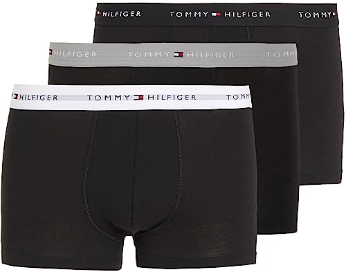 Tommy Hilfiger Herren 3er Pack Boxershorts Trunks mit Logobund, Mehrfarbig (Grey Heather/Black/White), M
