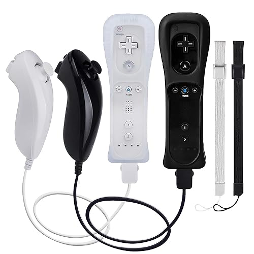TechKen Wii Controller mit Nunchuck - Fernbedienung und Ersatz-Kontroller für Wii (Ohne Motion Plus) - Schwarz + Weiß