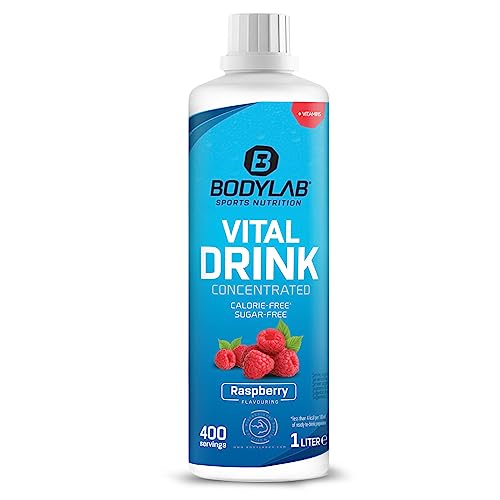 Bodylab24 Vital Drink Concentrated Himbeere 1000ml, Getränkekonzentrat zuckerfrei, Zero Sirup, mit Vitaminen und L-Carnitin, Sportgetränk mit wenig Kalorien