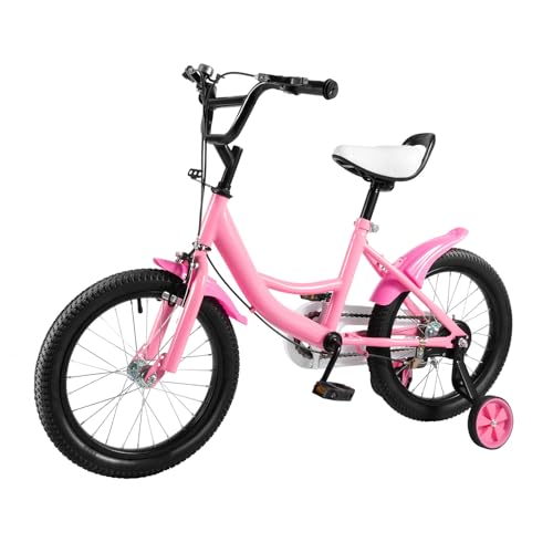 HUOMMGS Kinderfahrrad 16 Zoll Kinder Fahrrad für ab 5-8 Jahre Upgraded Jugend Fahrrad Kinderfahrrad mit Stützrädern Höhenverstellbar Anfänger Fahrrads für 100–135 cm Jungen & Mädchen (Rosa)