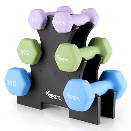 KM-Fit Hantelset 12 kg mit Ständer | Neopren Kurzhanteln 1–3 kg | Gusseisen, ergonomischer Griff, rollsicher | Fitness & Krafttraining für Home Gym