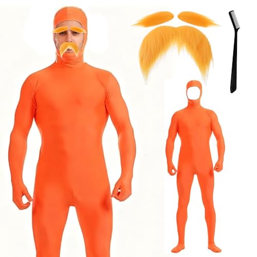 RIRIDAMAI Ganzkörperanzug Orange Kostüm Herren Damen, Loraxkostüm Erwachsene, Slenderman Kostüm,Greenscreen Anzug Orange, Overall Costume für Halloween Karneval Cosplay Fasching (180-190cm)