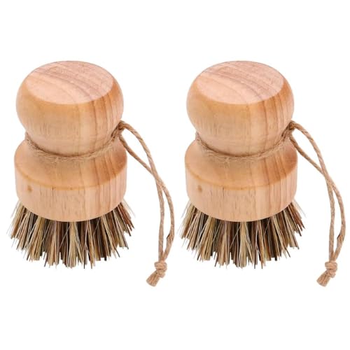 Tiardey 2PCS Bambus Spülbürste Holz Spülbürste ?ko Naturholz Sisalfaser Borsten Spülbürste zum Geschirrspülen Gusseisen T?pfe Pfannen Bratpfanne Spüle