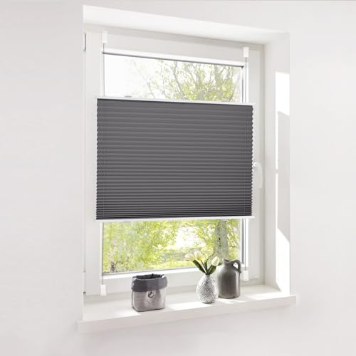 Deswell Plissee ohne Bohren Klemmfix Anthrazit B35 x H120 cm Plisseerollo Sonnenschutz und Sichtschutz Jalousien Easyfix Plissees Lichtdurchlässig Rollo für Fenster & Tür