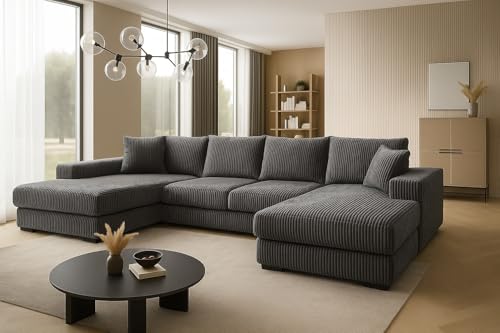 A&J MöbelLand Ecksofa VIENA 328x182 cm mit Schlaffunktion, Bonellfederkern und Bettkasten in Graubraun – modernes Schlafsofa mit Stauraum