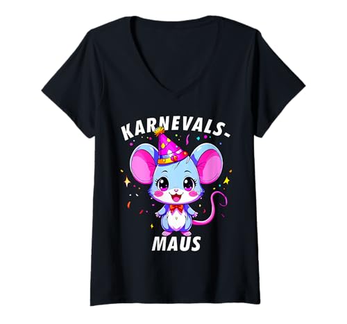 Damen Karnevals-Maus Fasching lustiges Karneval Kostüm T-Shirt mit V-Ausschnitt