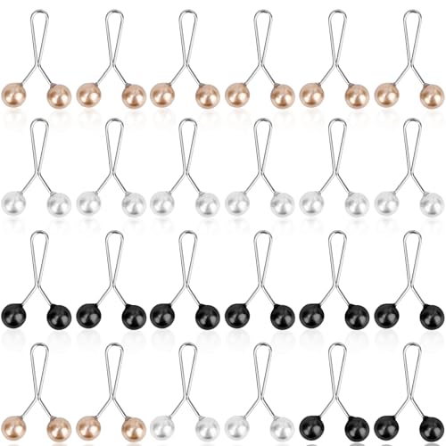 FLEXNOVA 24 Stück Hijab Pins, Scarf Safety Pins Hijab Nadeln Clips Magnet Perlen Sicherheitsnadeln Schalnadeln Brosche Clip für Muslimische Kleider Damen (Schwarz, Weiß, Gold)