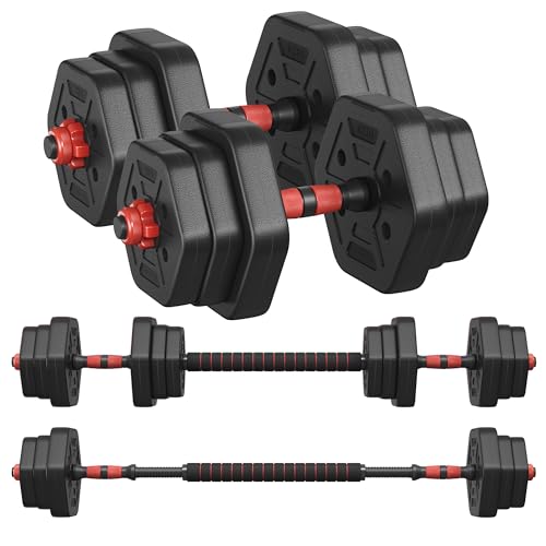 SONGMICS Hantelset, Hanteln mit Verbindungsstange, Hexagon, Kurzhantelset, 20 kg, für Workout, Fitnesstraining, Gewichtheben für Zuhause, Fitnessstudio, tintenschwarz SYL200B01