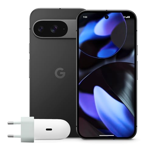 Google Pixel 9 mit 45-W-USB-C-Ladegerät – Android-Smartphone mit Gemini ohne SIM-Lock, erweiterte Kamerafunktion, 24 Stunden Akkulaufzeit und EIN 6,3 Zoll großes Actua-Display – Obsidian, 128GB