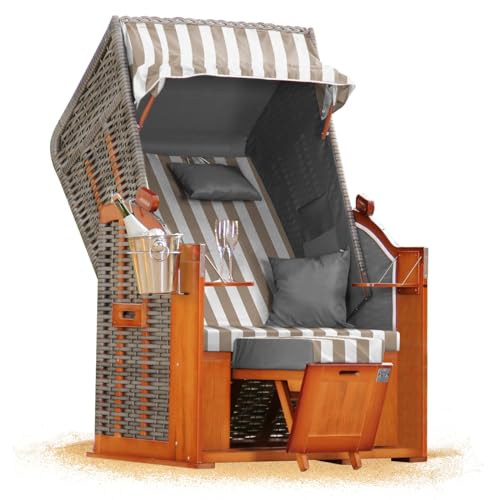 Strandkorb Hanse Ostsee 1 Sitzer Klassik 100cm breit - Volllieger bereits montiert inkl. Strandkorbrollen ideal für Zuhause, Balkon und Terrasse
