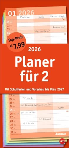 Basic Planer für zwei 2026: Praktischer Wandplaner für 2 mit 3 Spalten. Wandkalender mit Schulferien und 3-Monats-Ausblick aufs Folgejahr. Terminkalender 2026 zum Eintragen. (Basic Planer Heye)