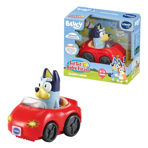 Vtech TUT TUT - Blueys Cabrio – Spielzeug-Auto mit der Originalstimme aus der Kinderserie, Musik, aufleuchtender Taste und spannenden Geräuschen – Für Kinder von 1-5 Jahren