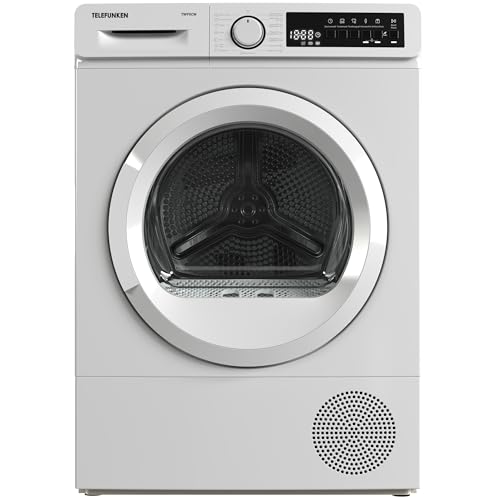 Telefunken Wärmepumpentrockner für 8 kg Wäsche, Trockner Frontlader, Wäschetrockner mit Knitterschutz und Startzeitvorwahl, Energiesparend, leise 64 dB, 15 Programme, Schontrommel, TWP8CW