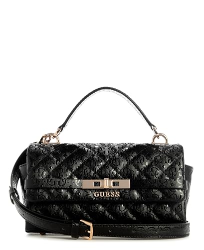 Guess Damen Idra Umhängetasche mit Tragegriff und Klappe, Schwarz, Einheitsgröße